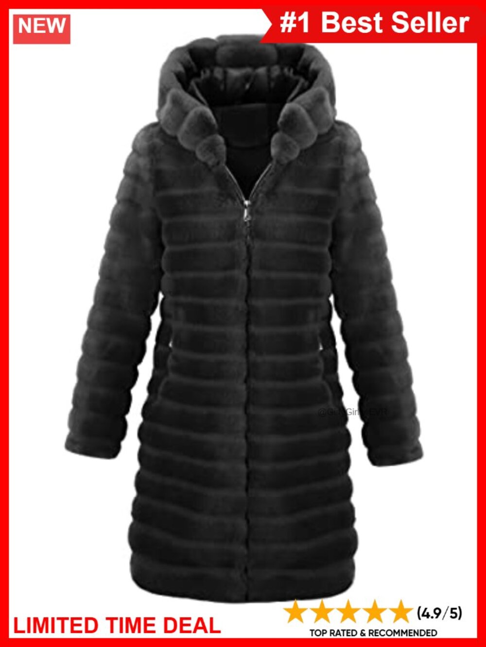 Long Faux Fur Coat Hooded Fleece Jacket Zip Up Lined Winter
